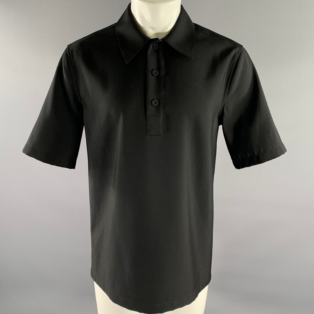 JIL SANDER Size M Black Wool Popover Short-Sleeve Shirt